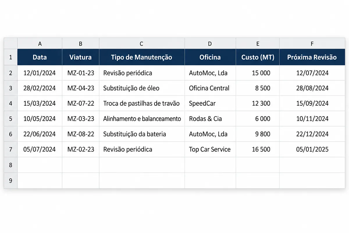 Registo de Manutenções
